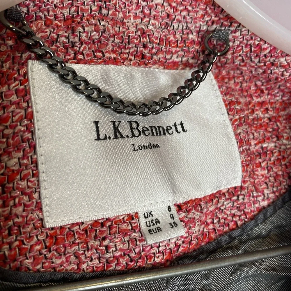LK Bennett Women's Tweed Blazer Jacket Pink‎ White 4